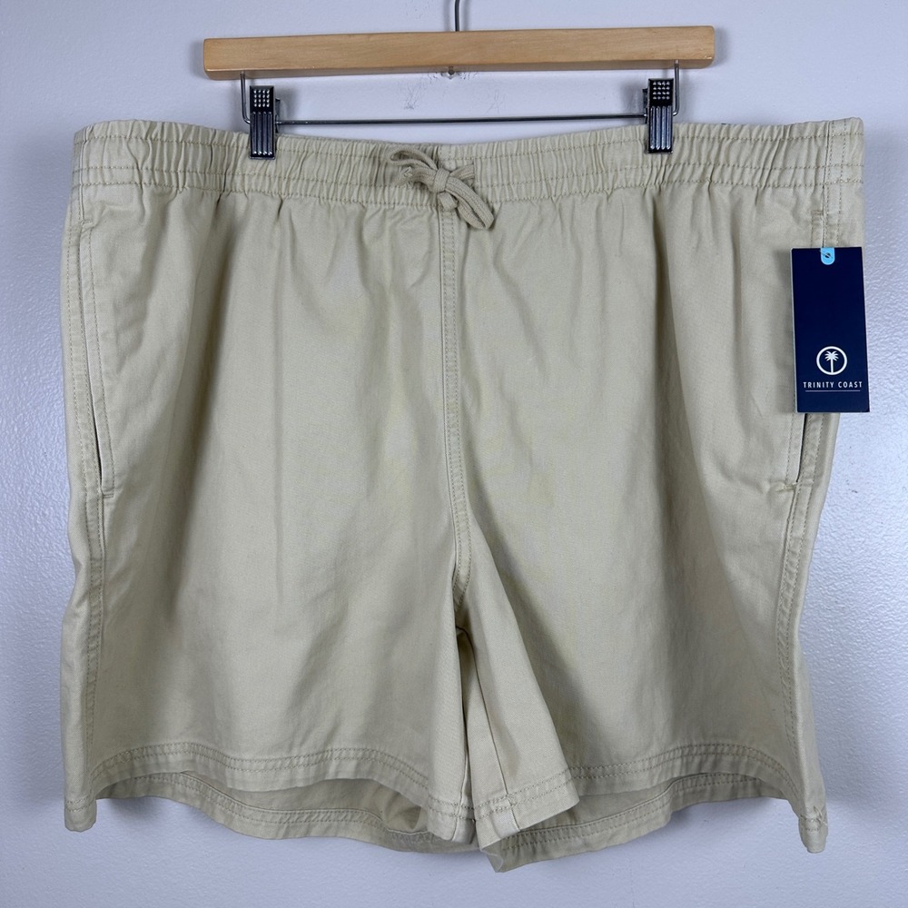 Trinity Coast Men's XXL Shorts Khaki Tan Elastic Drawstring Cotton 6" Inseam NEW
